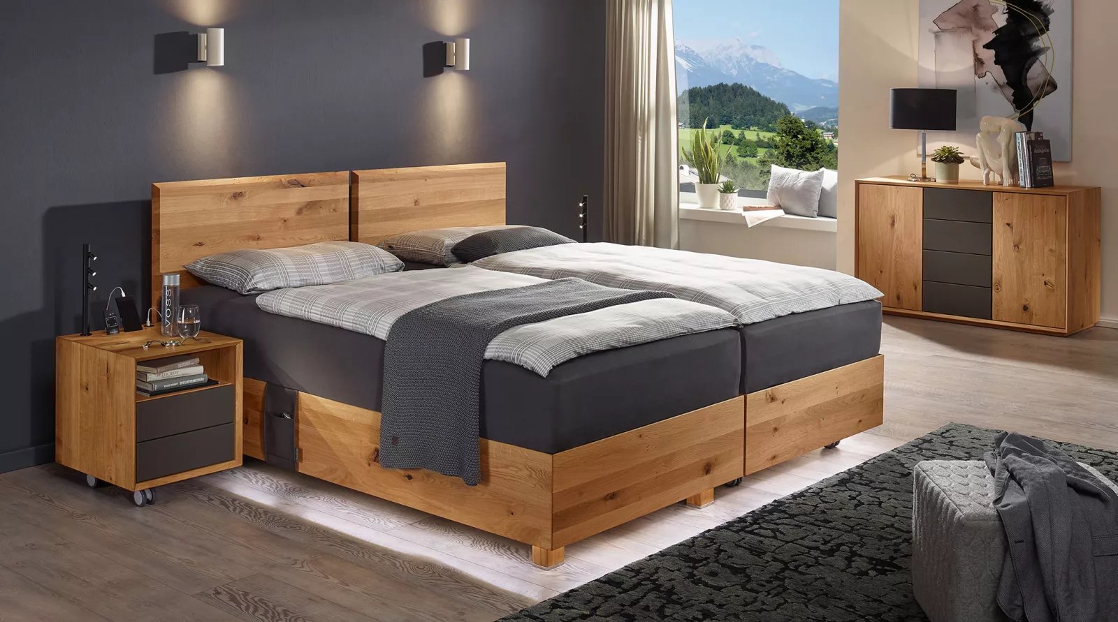 Kirchner LUGANO Boxlike als Duobett aus Wildeiche in einem modern eingerichteten Schlafzimmer.